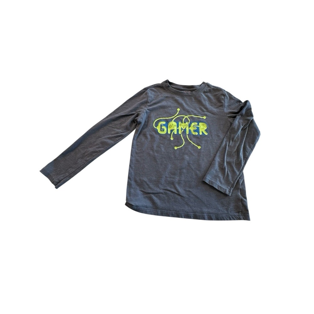 Cat & Jack Boys Long Sleeve Gray T-Shirt Size Small 6/7 Gamer Lightweight EUC